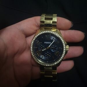 Fossil Gold and Blue Watch with Crystal Accents